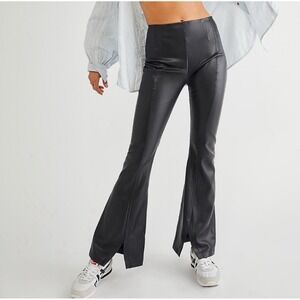 FREE PEOPLE Faux Leather High Waist Flare Split Leg Pant Size 31 Black Baddie